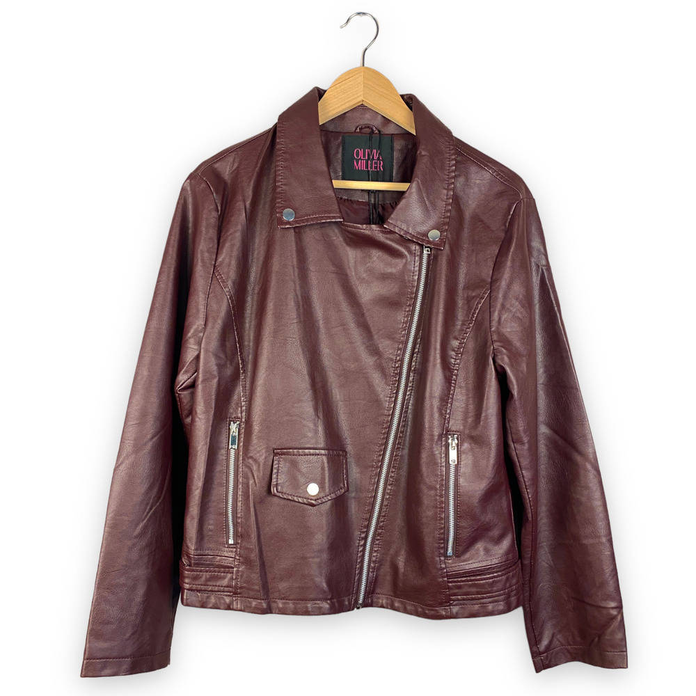 NWT Olivia Miller Faux Sz 1X Plus Leather Zip Moto Jacket